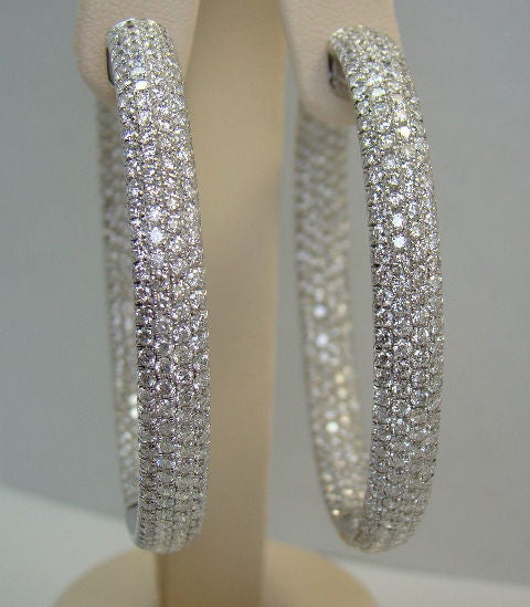 Large Diamond Hoop Earrings w/ Unique Diamond Display - Three-Hundred & Ten Diamonds weighing 10.00 carats in total E/F color VVS1 clarity