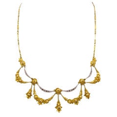 Art Nouveau 18K Yellow Gold Drape Necklace
