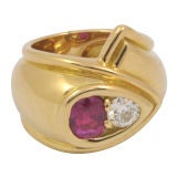 UNUSUAL  ASYMETRICAL "WRAP-OVER"  RUBY and DIAMOND RING