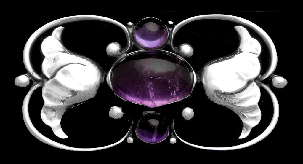 Georg Jensen double tulip brooch with amethyst