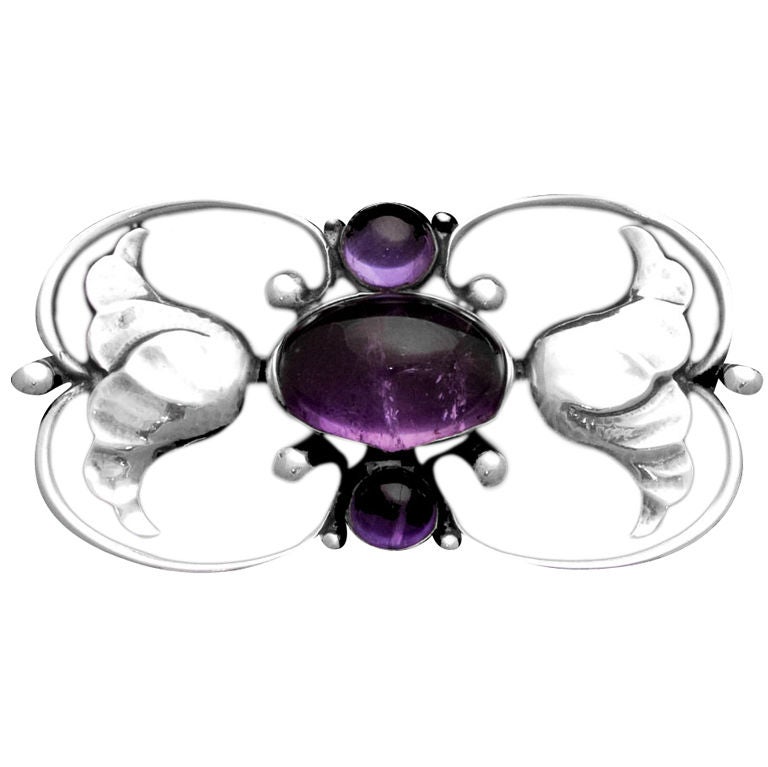 Broche doble tulipán Georg Jensen con amatista en venta