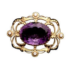 Rare Georg Jensen 18K brooch with large amethyst and diamonds