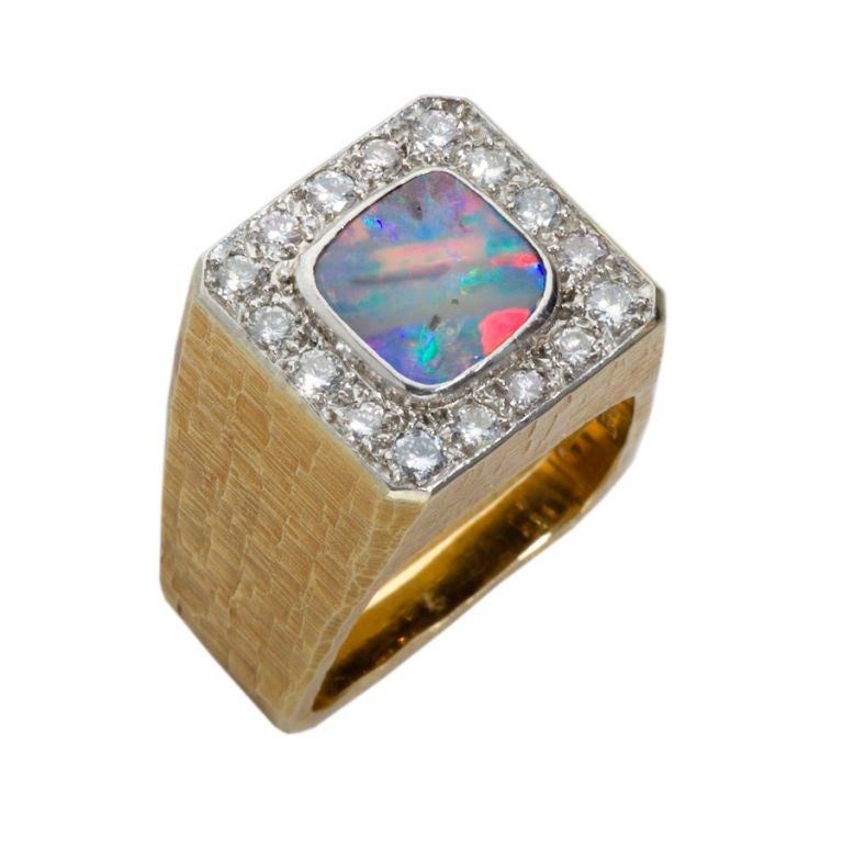  1970s Andrew Grima Opal Diamond Gold Ring  