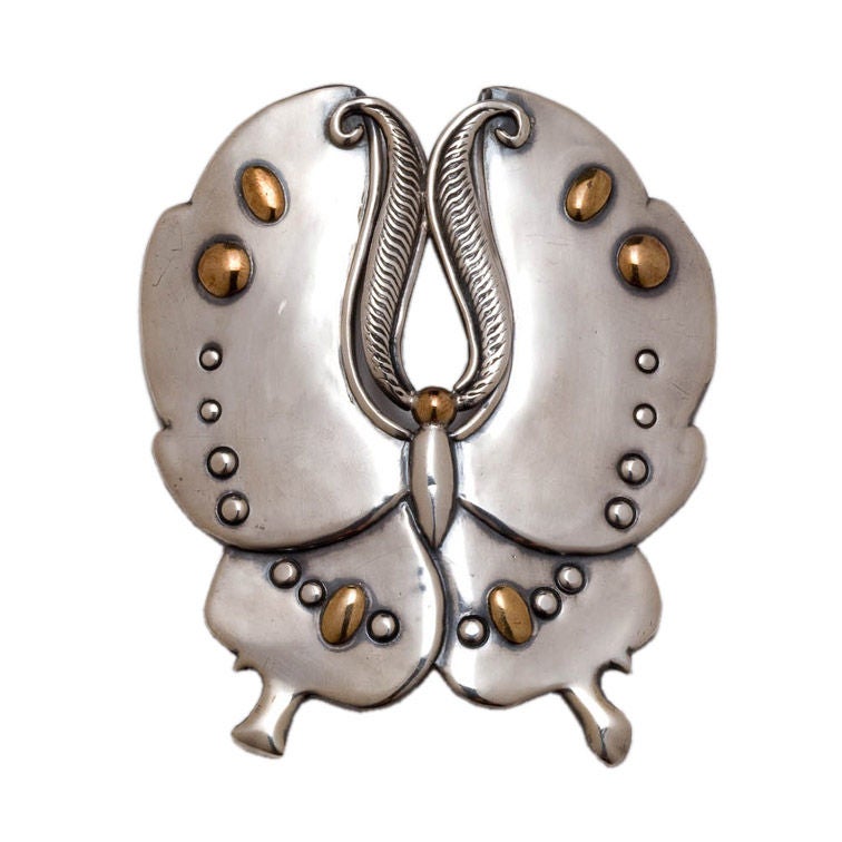 William Spratling Sterling and Bronze Butterfly Brooch c1940s For Sale