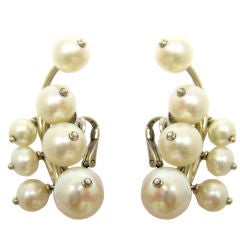 Seaman Schepps Vintage 14k White Gold & Cultured Pearl Earclips