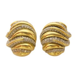 David Webb 18K Yellow Gold, Platinum and Diamond Earrings.