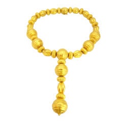Lalaounis Hammered gold  fluted spherical necklace