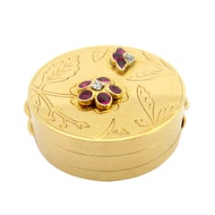 VCA NY  18k Yellow Gold Pill Box with Flower Accents of Rubies