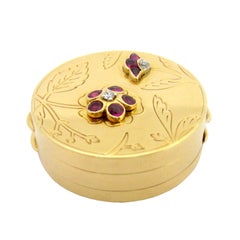 VCA NY 18k Yellow Gold Pill Box with Flower Accents of Rubies