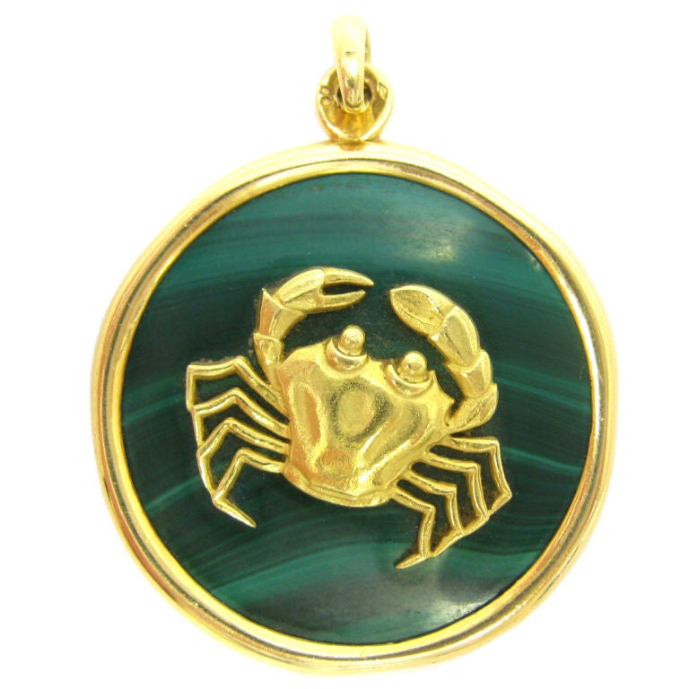 VCA 18k Yellow Gold and Malicate Crab (Cancer) Zodiac Pendant