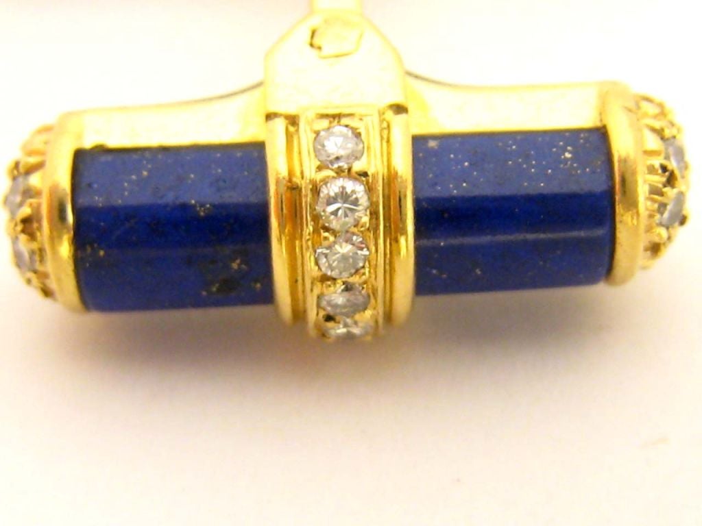 Men's VAN CLEEF & ARPELS Diamond and Lapis Lazuli Baton Gold Cufflinks For Sale