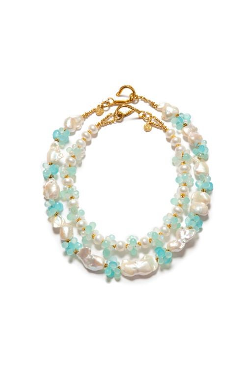 baroque ocean pearl necklace with aquamarine and blue chalcedony
