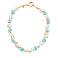 baroque ocean pearl necklace with aquamarine and blue chalcedony