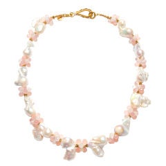 baroque ocean pearl necklace with pink chalcedony and moonstone