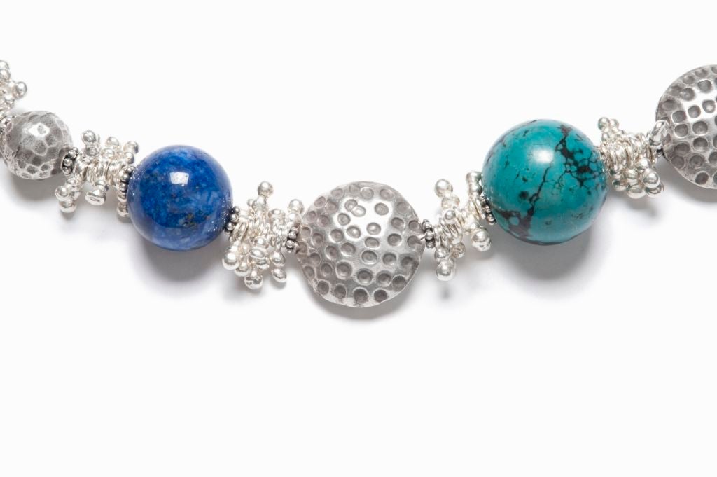 Deborah Liebman Lapis Blue Turquoise Hilltribe and Turkish Silver Necklace