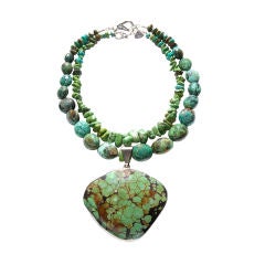 turquoise pendant with double strand necklace
