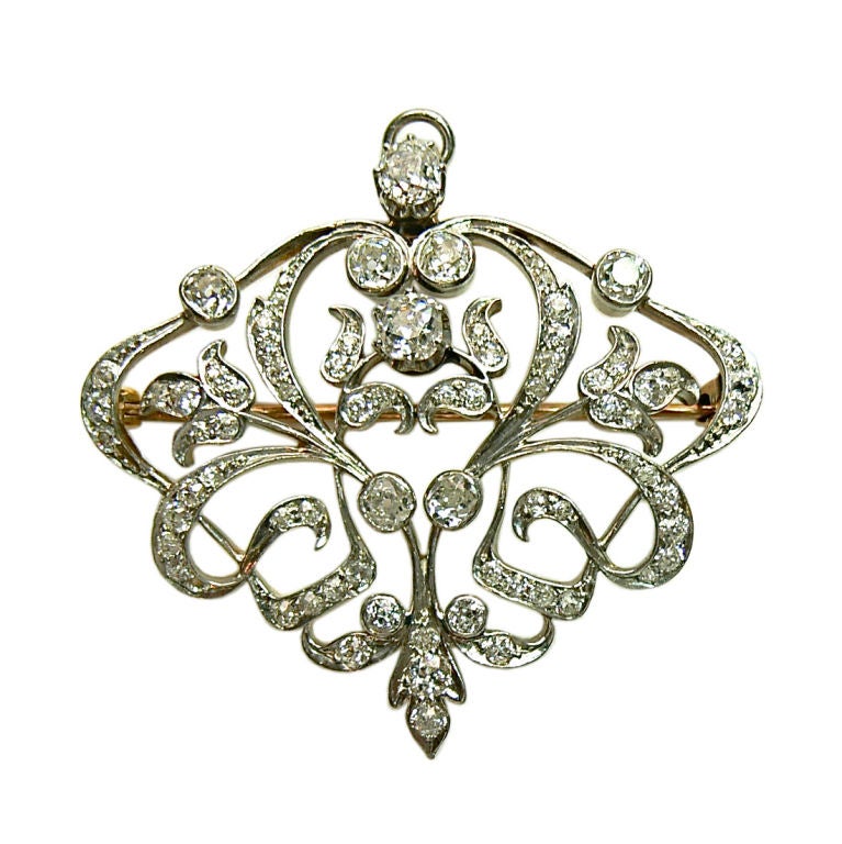 American Art Nouveau Diamond Pendant and Pin For Sale