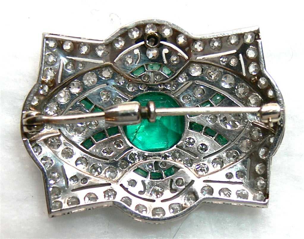 1920's Emerald and Diamond Art Deco Pin