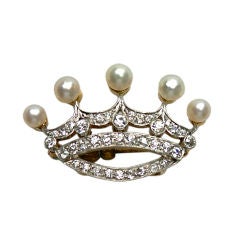Victorian Diamond and Pearl Crown Pin