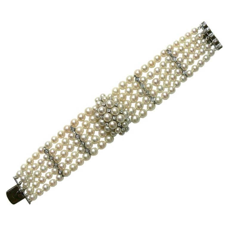 1950
s Pearl and Diamond Cocktail Bracelet For Sale