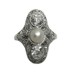 Classic 1920
s Tablet Diamond and Pearl Ring