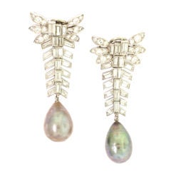 CHAUMET. A Pair of Natural Fancy Coloured Pearl Drop Earrings.