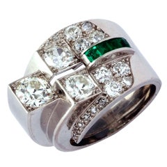 An Art Deco Emerald Diamond Ring
