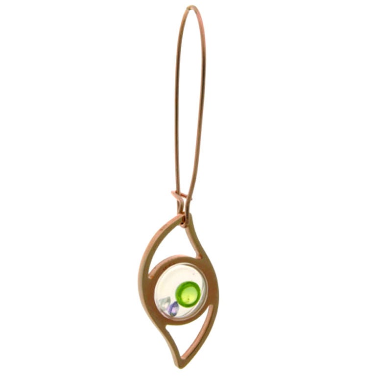 Floating eye Earrings with 4 semi precious stones, gold plated