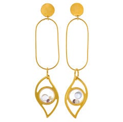 Floating eye  earrings with semi precious stones gold plated
