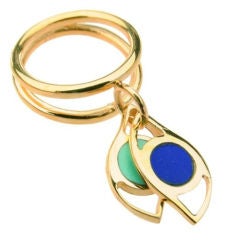Eye Double Ring with two Eye pendants, gold plated