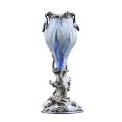 Extraordinary Silvered Bronze and Ceramic French Vase