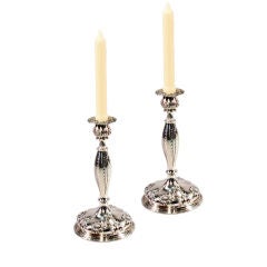 Antique Pair of Tiffany & Co. Sterling Silver Crysthanamum Candlesticks