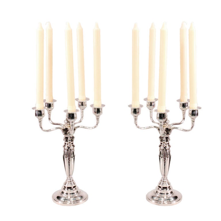 Pair of Rare Georg Jensen Five Light Candelabra For Sale