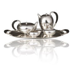 Four Piece Georg Jensen Tea and Coffee Set on Matching Tray
