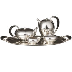 Four Piece Georg Jensen Tea and Coffee Set on Matching Tray