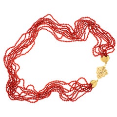 Beaded Coral Necklace with Diamond clasp