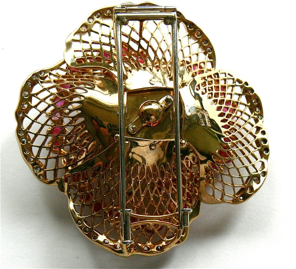 SEAMAN SCHEPPS RARE RETRO Ruby, Diamond, White Sapphire Gold Pin