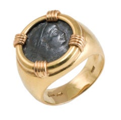 Greek Coin Gold Signet Ring
