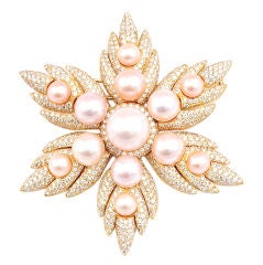 Superb Laura Munder Exclusive Diamond Pearl Flexible Brooch