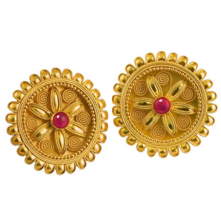 Lalaounis Gold and Ruby Earclips For Sale