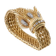 Gold Rope Triple Feathered Diamond Set Motif Bracelet