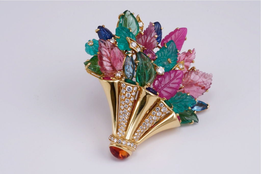 Fruit Salad Precious Stone Gold Basket Pin