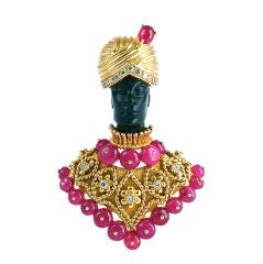 Spectacular Venetian Ruby Gold Noble Blackamoor Pin