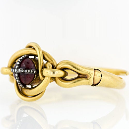 Victorian Cabochon Garnet and Diamond Bangle Bracelet