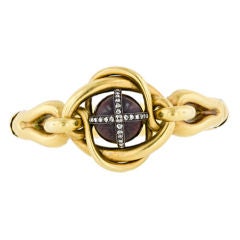 Victorian Cabochon Garnet and Diamond Bangle Bracelet
