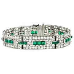 Fine Original Art Deco Emerald and Diamond Bracelet