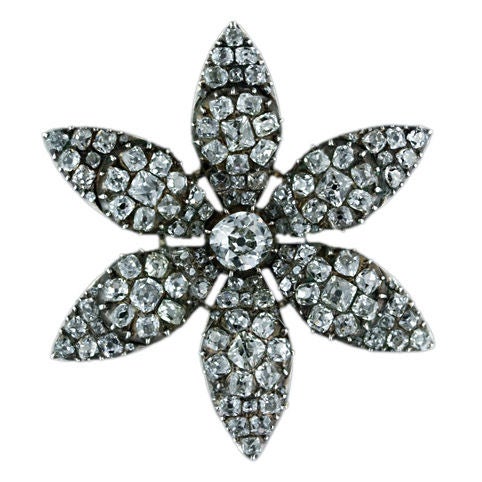 Antique Georgian Diamond Silver Gold Flower Pin For Sale