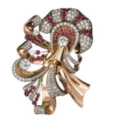 1940s Important Large Retro Ruby Diamond Gold Brooch 4