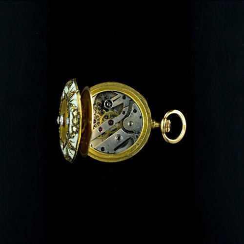 Art Nouveau Enamel and Diamond Lapel Watch For Sale 2