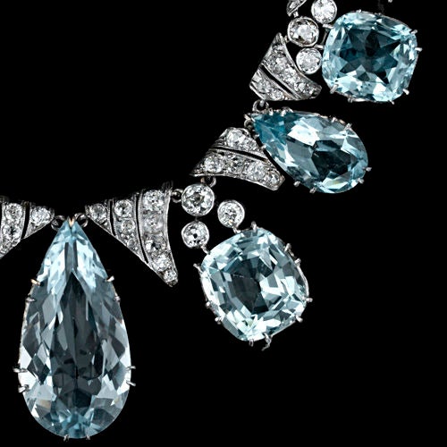 Victorian Aquamarine Diamond Silver Gold Necklace In Excellent Condition In San Francisco, CA